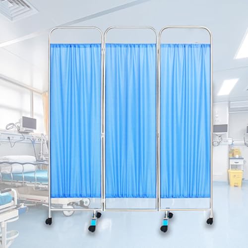 Rollbarer medizinischer Sichtschutz mit 3 Paneelen, faltbarer Raumteiler für Erwachsene, Krankenhaus-Trennwandpaneele aus Edelstahl, faltbare Trennwand mit leisen Rollen von WHIPIN