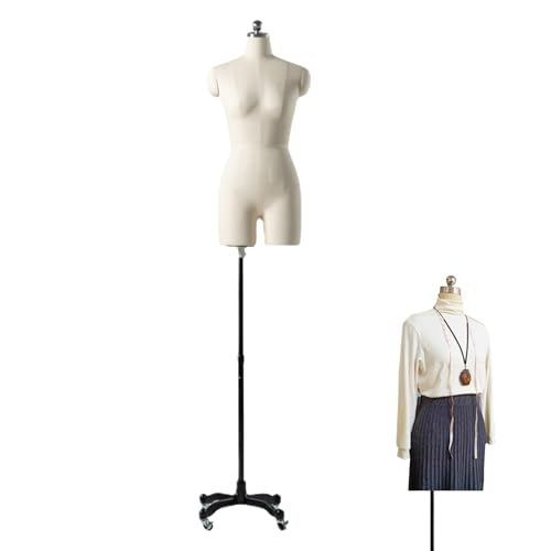 Weiblicher Torso-Schneiderpuppe, Halbkörper-Schneiderpuppe, weiblicher Schaufensterpuppenkörper mit Bremsrad, höhenverstellbarer Ständer, Halbkörper-Schneiderpuppe aus Schaumstoff(84#) von WHIPIN