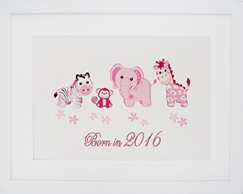 WHITE COTTON CARDS, Baby Pink Toys Born in 2016", gerahmter Druck, Holz, Pale Gold, 31.2x40x2.1 cm von WHITE COTTON CARDS