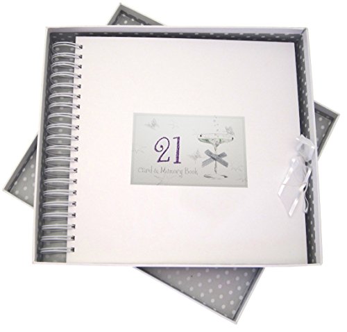 WHITE COTTON CARDS 21. Geburtstag, Karte und Erinnerungsbuch, Coupé-Glas, Holz, weiß, 27x30x4 cm von WHITE COTTON CARDS
