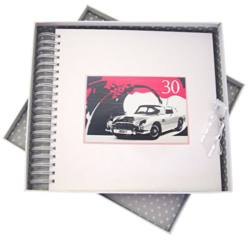 WHITE COTTON CARDS 30. Geburtstag, Karte & Speicher Buch, Classic Car, weiß von WHITE COTTON CARDS