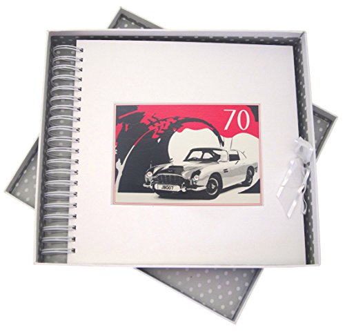 WHITE COTTON CARDS 70. Geburtstag, Karte & Speicher Buch, Classic Car, weiß von WHITE COTTON CARDS