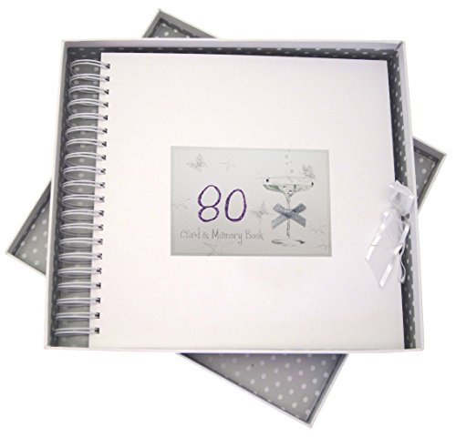 WHITE COTTON CARDS 80. Geburtstag, Karte und Erinnerungsbuch, Coupé-Glas, Holz, weiß, 27x30x4 cm von WHITE COTTON CARDS