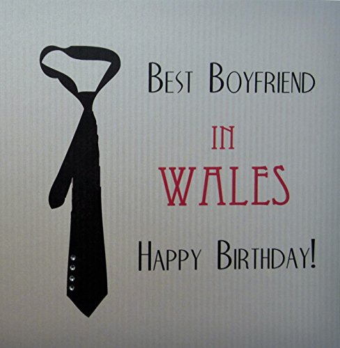 WHITE COTTON CARDS Best Boy Friend in Wales Happy Birthday Handmade Town Card with Black Tie von WHITE COTTON CARDS