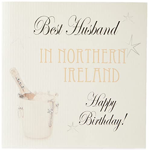 WHITE COTTON CARDS-Best Husband In Nordirland Happy Birthday handgefertigt Town Karte mit Champagner Eimer von WHITE COTTON CARDS