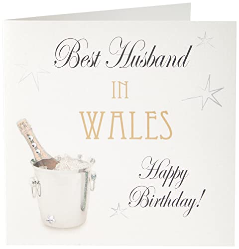 WHITE COTTON CARDS-Best Husband In Wales Happy Birthday handgefertigt Town Karte mit Champagner Eimer von WHITE COTTON CARDS