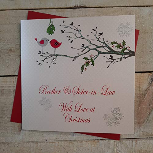 WHITE COTTON CARDS Weihnachtskarte für Bruder und Schwägerin mit Liebe, handgefertigt, Rotkehlchen im Baum, Code xx14-108 von WHITE COTTON CARDS