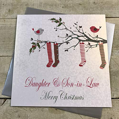 WHITE COTTON CARDS Code XX14–82 Tochter und Schwiegersohn Merry Christmas handgefertigt groß Weihnachten Karte, Strümpfe von WHITE COTTON CARDS