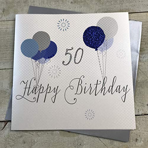 WHITE COTTON CARDS Code xg67–50 Luftballons Happy Birthday 127 cm 50. Geburtstag, handgefertigt, Blau von WHITE COTTON CARDS