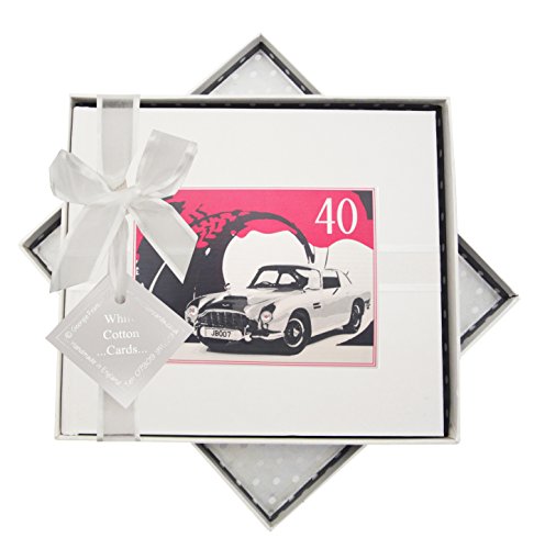 WHITE COTTON CARDS Erinnerungsalbum für 40. Geburtstag, Gästebuch, Classic Car, weiß von WHITE COTTON CARDS