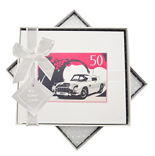 WHITE COTTON CARDS Erinnerungsalbum für 50. Geburtstag, Gästebuch, Classic Car, weiß von WHITE COTTON CARDS