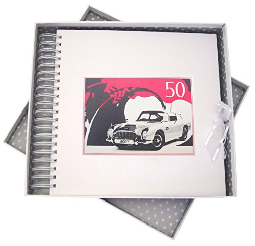 WHITE COTTON CARDS Erinnerungsalbum für 50. Geburtstag, Karte & Speicher Buch, Classic Car, weiß von WHITE COTTON CARDS