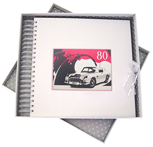 WHITE COTTON CARDS Erinnerungsalbum für 80. Geburtstag, Karte & Speicher Buch, Classic Car, weiß von WHITE COTTON CARDS