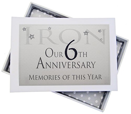 WHITE COTTON CARDS Erinnerungsalbum zum 6. Eisernen Jahrestag, kleines Album, Glitzer und Worte, Holz, weiß, 12.5x17.5x2.5 cm von WHITE COTTON CARDS