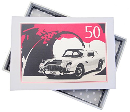 WHITE COTTON CARDS Mini-Fotoalbum zum 50. Geburtstag, klassisches Auto, Holz, weiß, 12.5 x 17.5 x 2.5 cm von WHITE COTTON CARDS