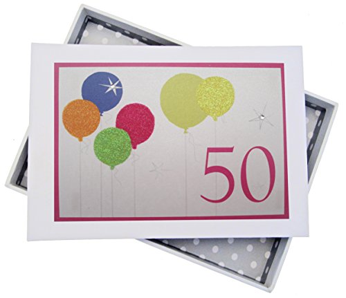 WHITE COTTON CARDS Fotoalbum zum 50. Geburtstag, Mini, Neon Glitter Luftballons von WHITE COTTON CARDS