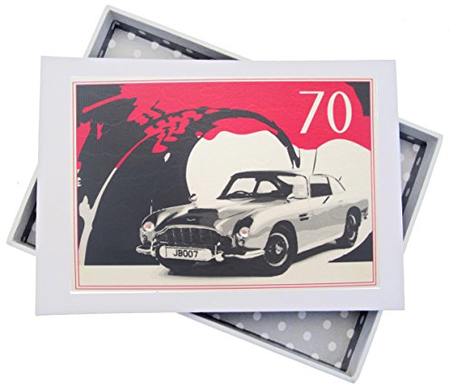 WHITE COTTON CARDS Mini-Fotoalbum zum 70. Geburtstag, klassisches Auto, Holz, weiß, 12.5 x 17.5 x 2.5 cm von WHITE COTTON CARDS