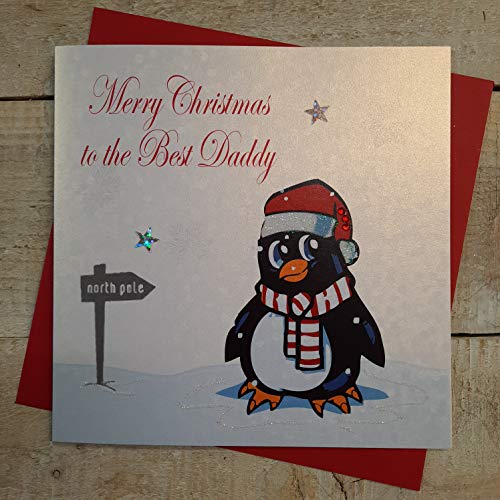 WHITE COTTON CARDS Frohe Weihnachten der Best Daddy handgefertigt Pinguin Karte von WHITE COTTON CARDS
