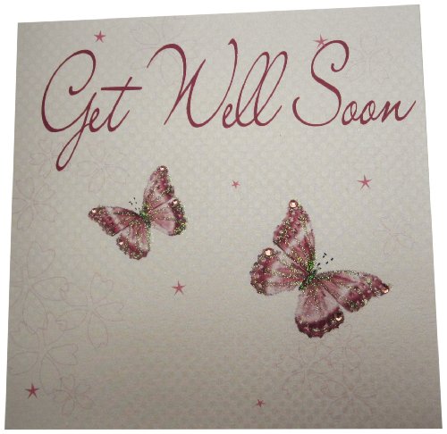 WHITE COTTON CARDS Glückwunschkarte Get Well Soon handgefertigt, Schmetterlinge von WHITE COTTON CARDS