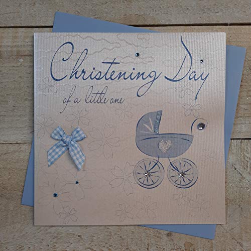 WHITE COTTON CARDS Glückwunschkarte Handgefertigter Christening Day of A Little One Taufe Karte, Blau von WHITE COTTON CARDS