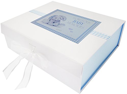 WHITE COTTON CARDS Große Aufbewahrungsbox für Erinnerungsstücke, Motiv: Blauer Hase, Brett, weiß, 27.2 x 32 x 11 cm von WHITE COTTON CARDS