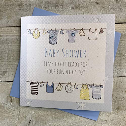 WHITE COTTON CARDS "Handmade Baby Dusche. Zeit, um bereit für Ihr Bundle of Joy Baby Wäscheleine Karte, Blau von WHITE COTTON CARDS