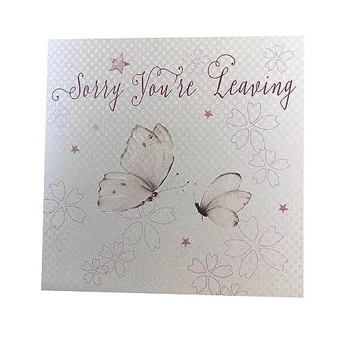 WHITE COTTON CARDS Karte mit Aufschrift Sorry Your Leaving, Schmetterling-Design, handgefertigt, Weiß von WHITE COTTON CARDS