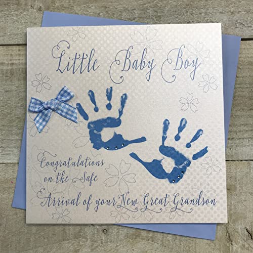 WHITE COTTON CARDS Little Baby Boy Congratulations on The Safe Arrival of Your New Grandson Handmade Card Blue Hands, WS4 von WHITE COTTON CARDS