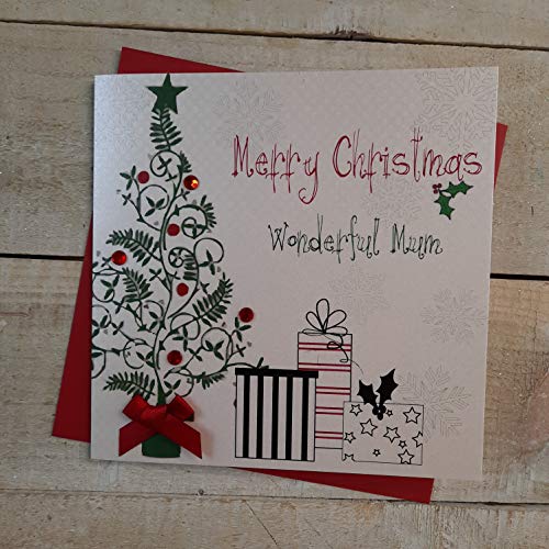 WHITE COTTON CARDS Merry Christmas Wonderful Mum handgefertigt Karte im Baum und Presents Design von WHITE COTTON CARDS