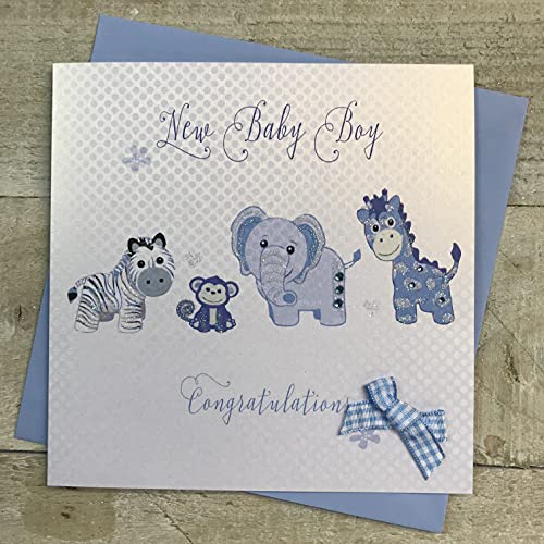 WHITE COTTON CARDS New Baby Boy Karte Toys Range handgefertigt, Blau/Weiß von WHITE COTTON CARDS