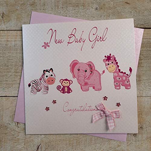 WHITE COTTON CARDS New Baby Girl Karte Toys handgefertigt Range, Pink/Weiß von WHITE COTTON CARDS