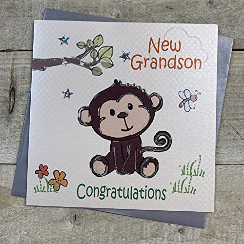 white cotton cards New Mazel tov Grandson, handgemacht, mit Text: Cheeky Monkey von WHITE COTTON CARDS