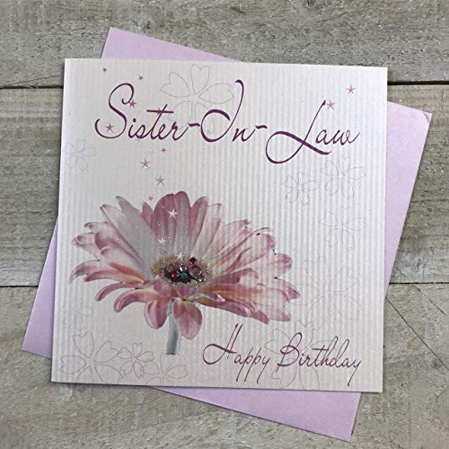 WHITE COTTON CARDS Pink Gerbera, Recht Sister-Happy Birthday, handgemacht von WHITE COTTON CARDS