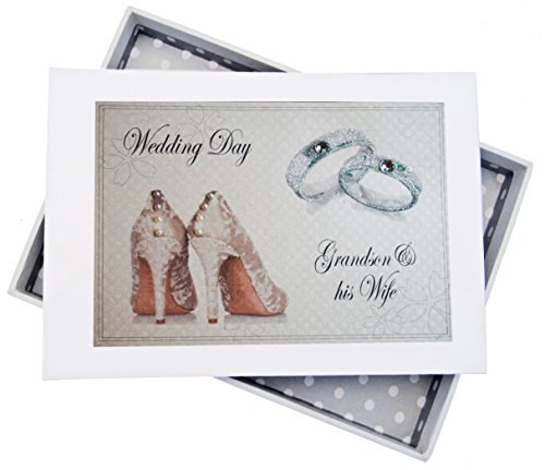 WHITE COTTON CARDS Tag, Grandson und Seine Frau Mini Fotoalbum, Schuhe und Hochzeit Ringe Design, Board, weiß, 12,5 x 17,5 x 2,5 cm von WHITE COTTON CARDS
