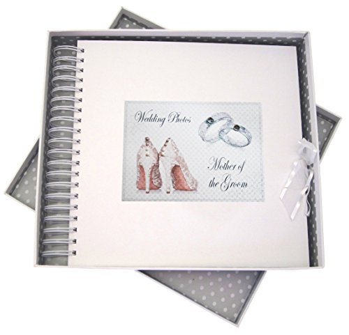 WHITE COTTON CARDS Tag, Mother of The Groom Card und Memory Buch, Schuhe und Hochzeit Ringe Design, Board, weiß, 27 x 30 x 4 cm von WHITE COTTON CARDS