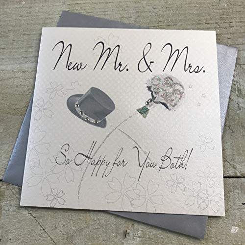 WHITE COTTON CARDS WB2 New Mr und Mrs. Hat und Bouquet von WHITE COTTON CARDS