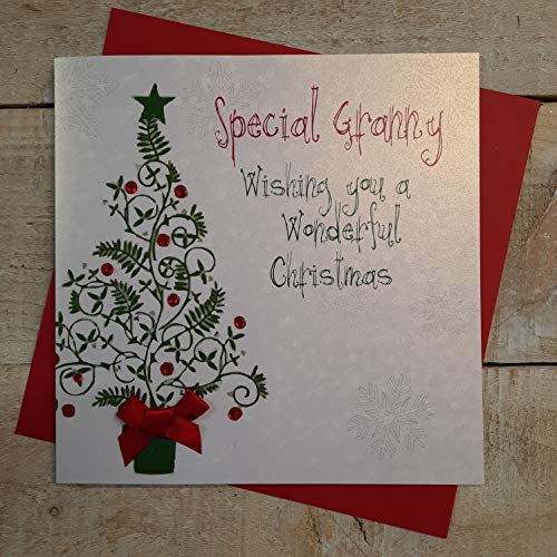 WHITE COTTON CARDS Weihnachtskarte mit Aufschrift Special Granny Wishing You A Wonderful Christmas, handgefertigt (Code fp12), weiß von WHITE COTTON CARDS