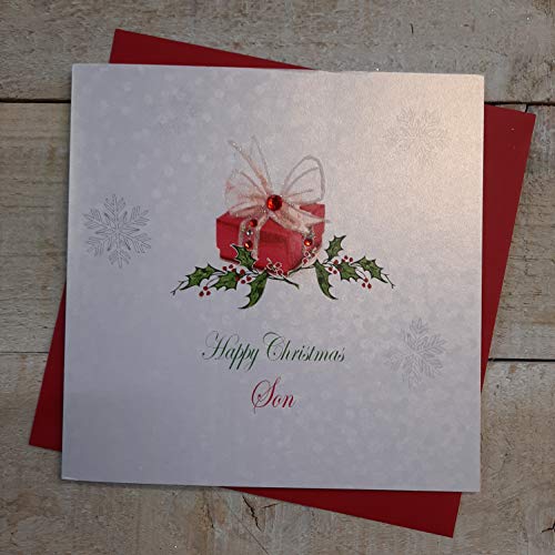 white cotton cards X138 Weihnachtskarte mit Aufschrift Happy Christmas Son, handgemacht, Geschenk-Motiv, Weiß von WHITE COTTON CARDS
