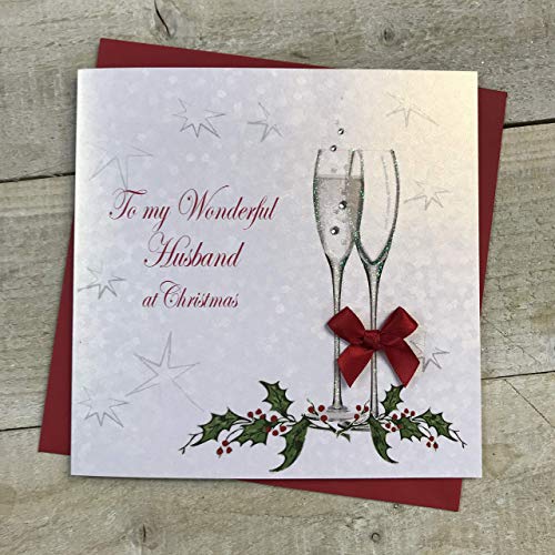 white cotton cards X60A Weihnachtskarte, englische Aufschrift to My Wonderful Husband ..., handgefertigt, Weiß von WHITE COTTON CARDS