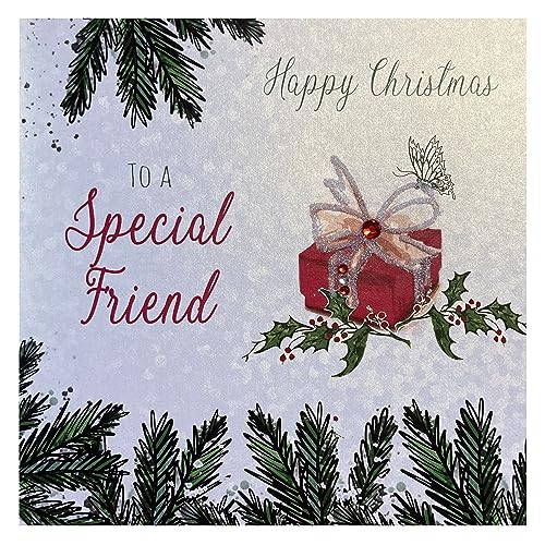 WHITE COTTON CARDS X64 Weihnachtskarte, englische Aufschrift Happy Christmas to A Special Friend ..., handgefertigt, mit Geschenk-Motiv, Weiß von WHITE COTTON CARDS