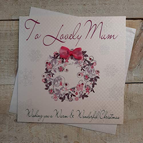 WHITE COTTON CARDS Zu Lovely Mum, handgemacht Weihnachten Karte, Rosa Kranz von WHITE COTTON CARDS