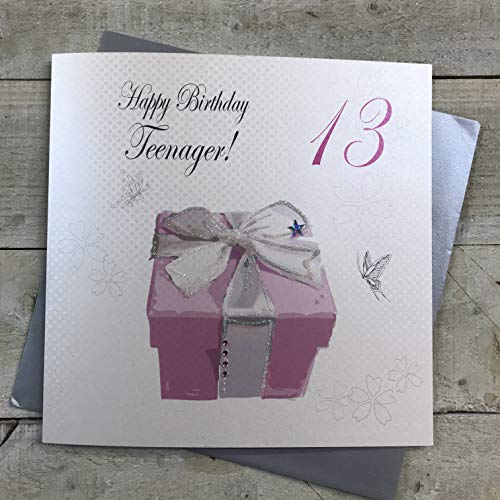 WHITE COTTON CARDS groß Happy Birthday Teenager. 13, Pink Geschenk 13. Geburtstag, handgefertigt von WHITE COTTON CARDS