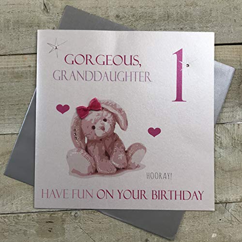 WHITE COTTON CARDS groß Pink Bunny, Gorgeous Enkelin 1 Vergnügen auf Ihren Geburtstag Zum 1. Geburtstag, handgefertigt von WHITE COTTON CARDS