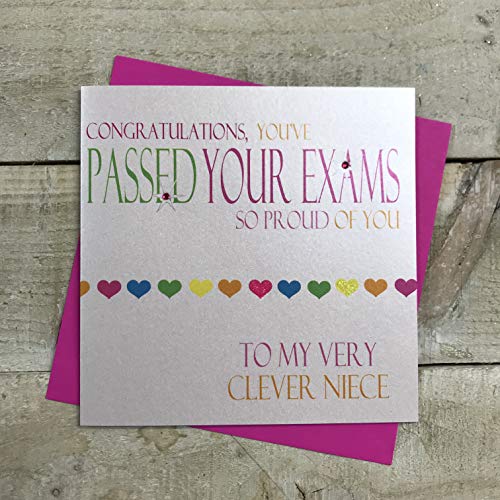 WHITE COTTON CARDS Neon Range, Congratulations You've Passed Your Exams So Proud of You N8-N Handgefertigte Karte mit Aufschrift to My Very Clever Niece, weiß von WHITE COTTON CARDS