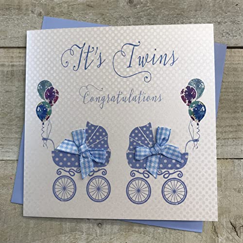 WHITE COTTON CARDS seine Twins Congratulations Karte, Babykarte, für Kinderwagen, Blau von WHITE COTTON CARDS