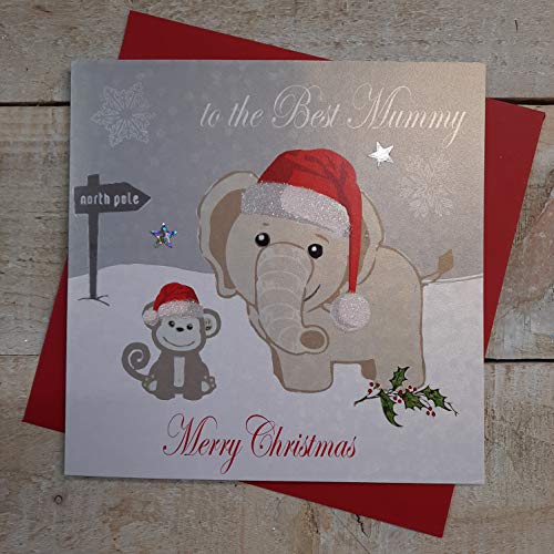 WHITE COTTON CARDS to The Best Mummy Merry Christmas handgefertigt Elefant und AFFE Karte von WHITE COTTON CARDS