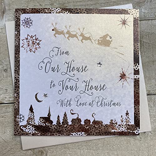 White Cotton Cards C1-OH Weihnachtskarte"From Our House to Your House", handgemacht von WHITE COTTON CARDS