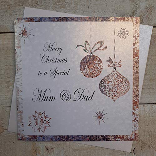 White Cotton Cards C4-MD Weihnachtskarte, Aufschrift"Mum & Dad", handgefertigt, C4-MD von WHITE COTTON CARDS