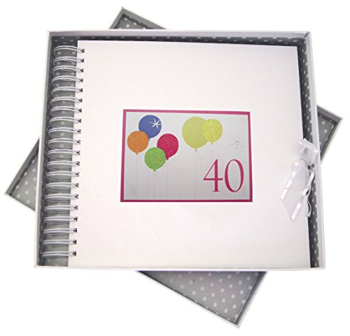 WHITE COTTON CARDS Erinnerungsalbum für 40. Geburtstag Karte und Erinnerungsbuch mit Neon Glitter Luftballons, weiß von WHITE COTTON CARDS