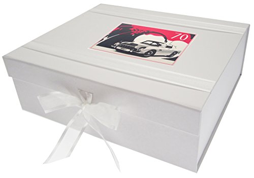 White Cotton Cards Erinnerungsschachtel für 70. Geburtstag, groß, Classic Car, weiß von WHITE COTTON CARDS